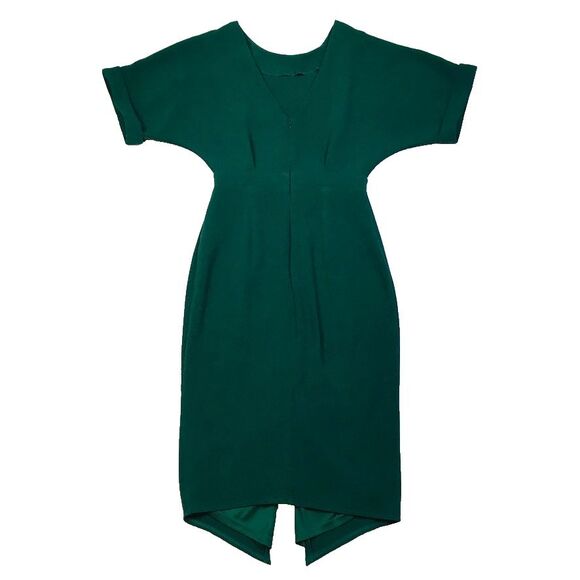 Asos Wiggle Midi Dress Womens 4 Forest Green Dolman Sleeve Front Slit V Cut Back - Picture 9 of 13